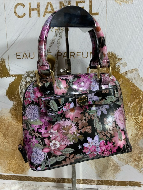 Betsey Johnson Handbags - 🩷Betsey Johnson Black Floral Dome Satchel with Pink & Purple Flowers